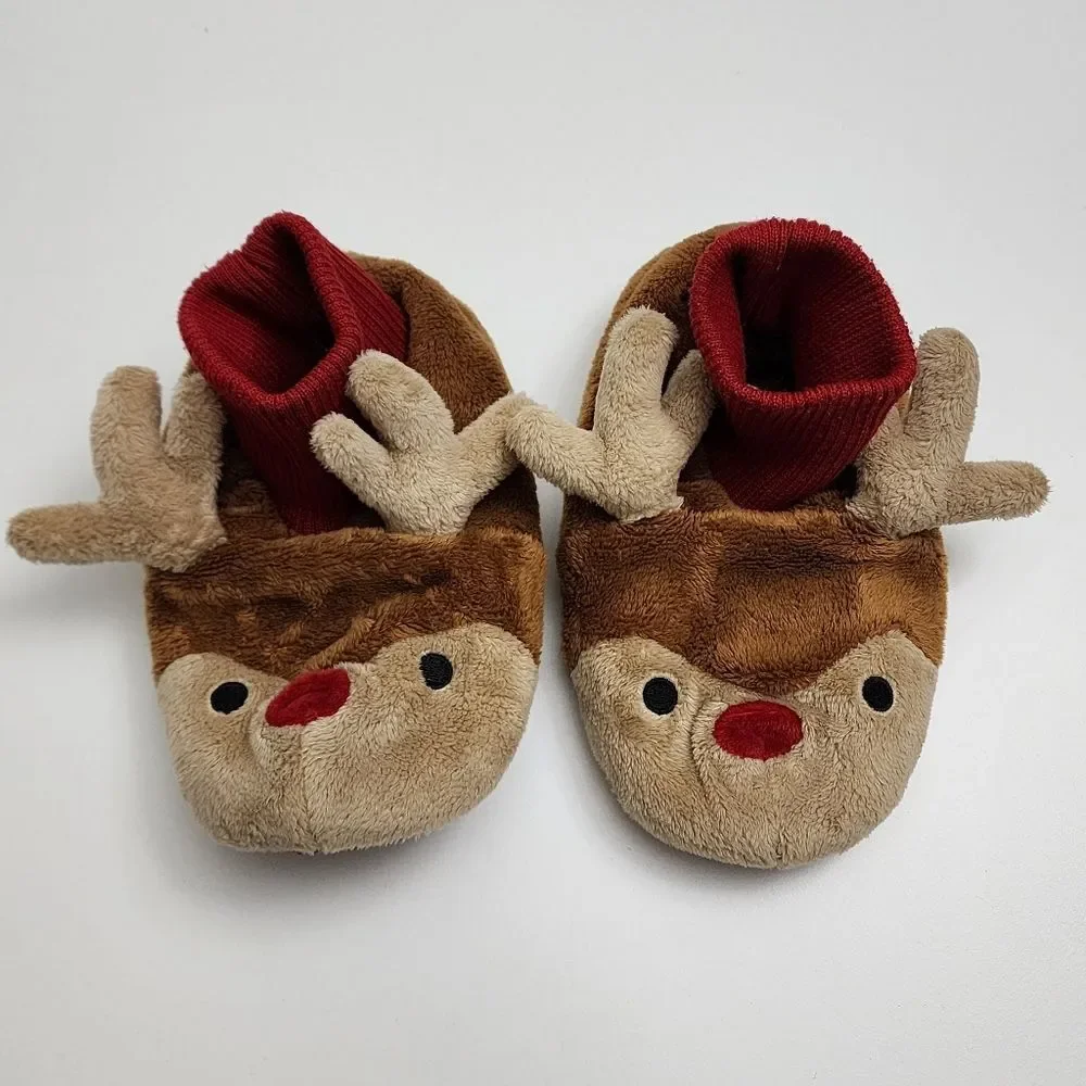 Gymboree Boys Girls Unisex Christmas Holiday Reindeer Slippers Size 11-12